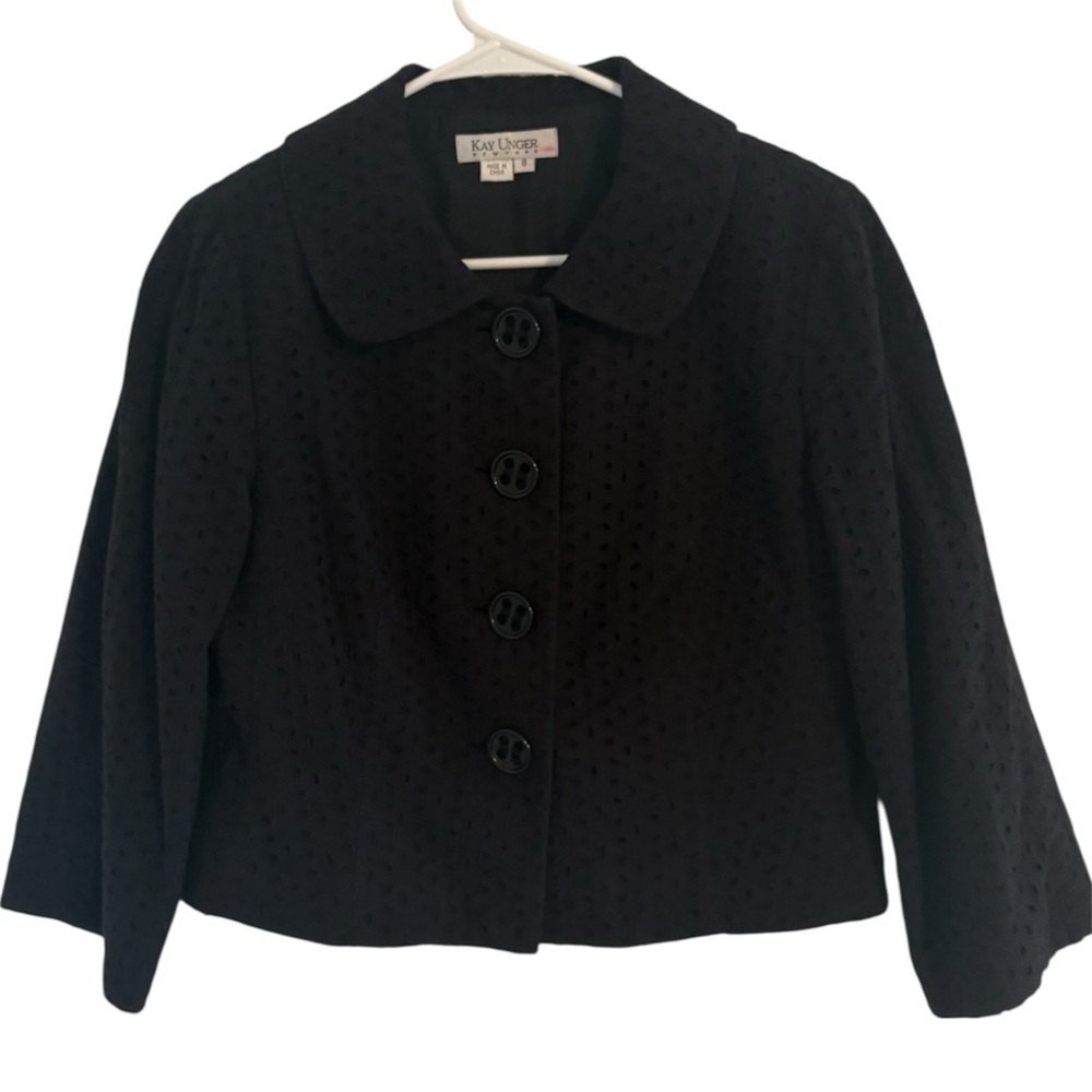 Vintage Black Button Up Eyelet Cropped Jacket